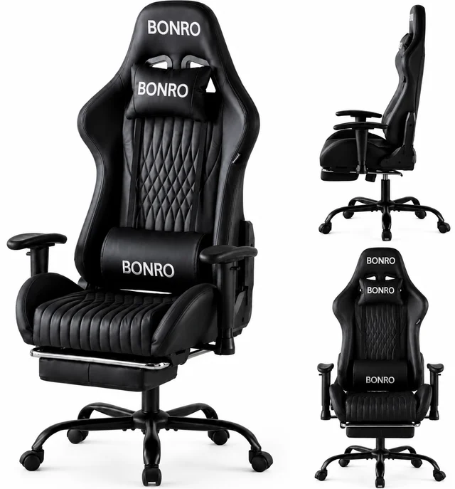 Геймерське крісло з підставкою для ніг Bonro 1002G-1 чорне